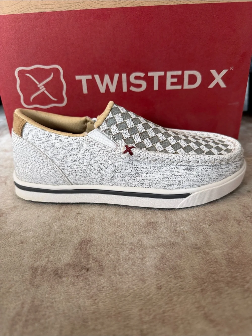 Twisted X Kids White & Tan Checkered Slip-On Kicks Sneaker